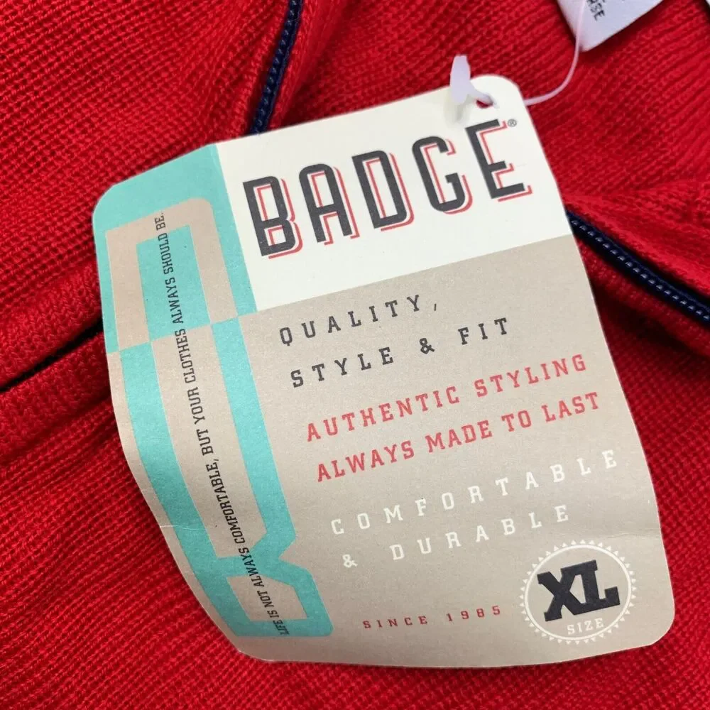 Vintage Badge Sweater Mens XL Extra Large‎ Navy Red Acrylic 1/4 Zip Colorblock